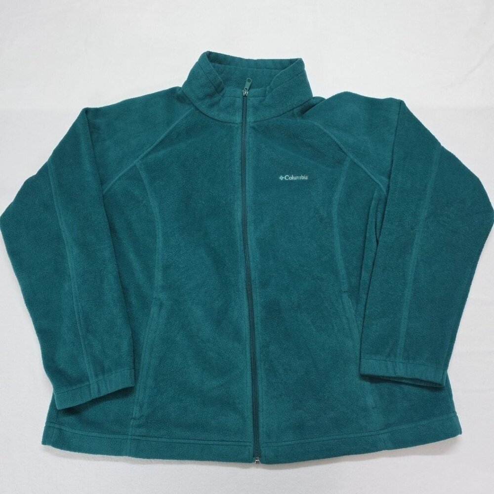Columbia Sherpa Fleece Jacket Women's 2XL Green Full Zip Sportswear Outdoor Warm